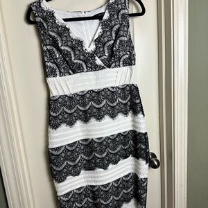 Signature by Sangria Black and White Lace Midi Dress